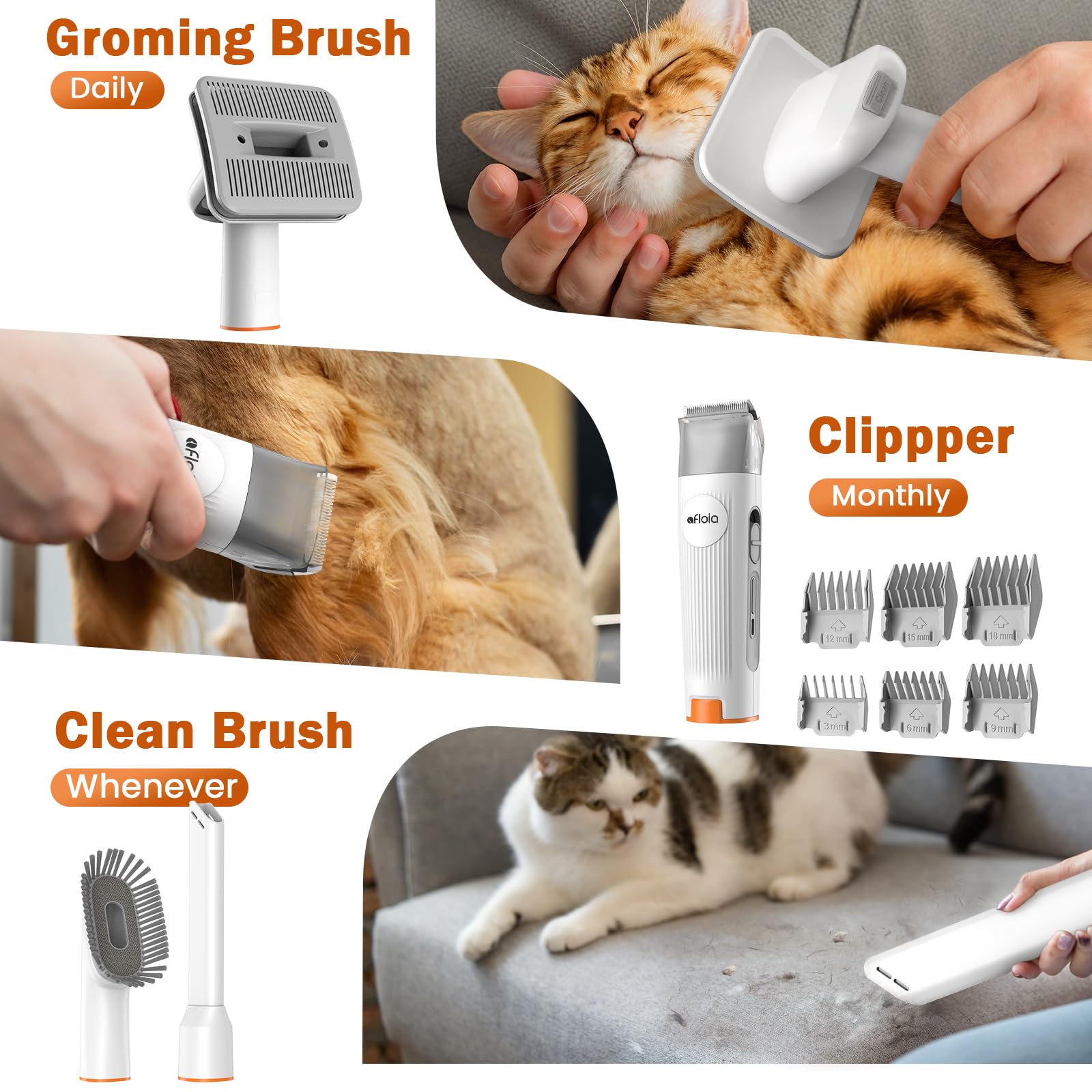 Afloia Dog Grooming Kit with Vacuum, 1.5L Pet Hair Remover